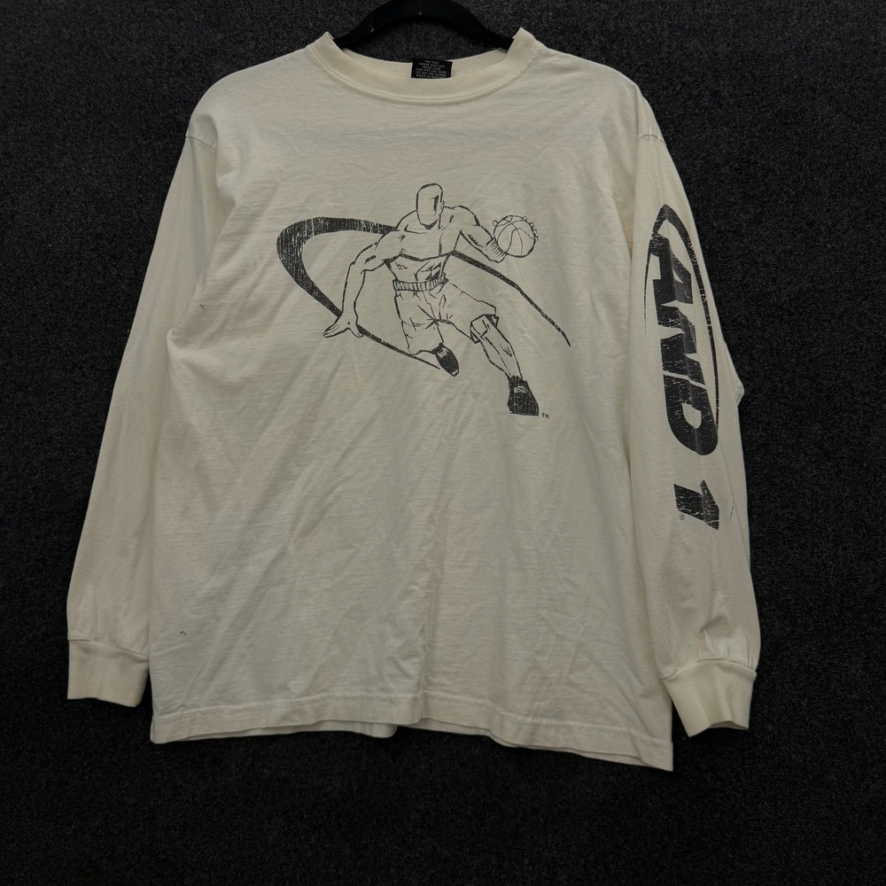 Vintage AND1 Long Sleeve Shirt XL 18/20 Cream Basketball Graphic Tee Streetball